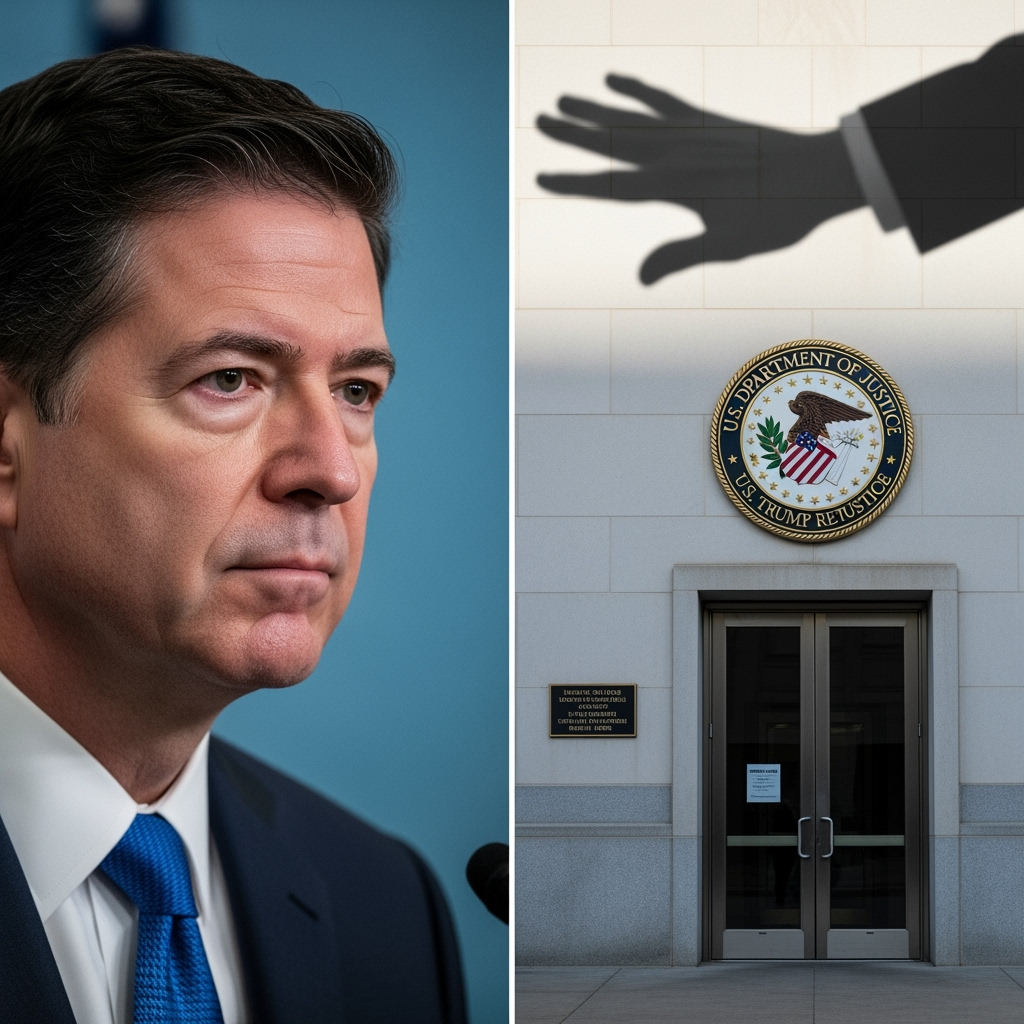 Illustration for: Justice Dept. Charges Comey Amid Trump Retribution