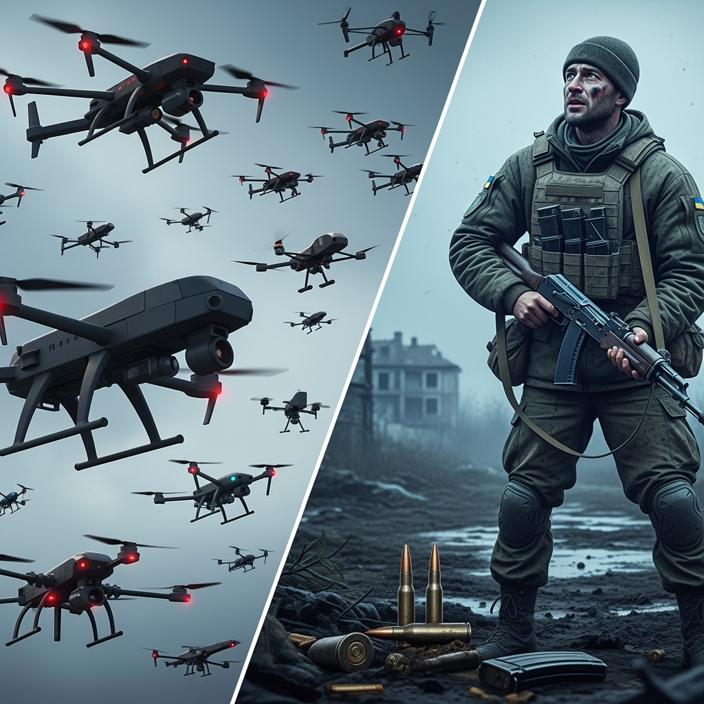 Illustration for: Russia's Drone Empire and Ukrainian Army Shortages