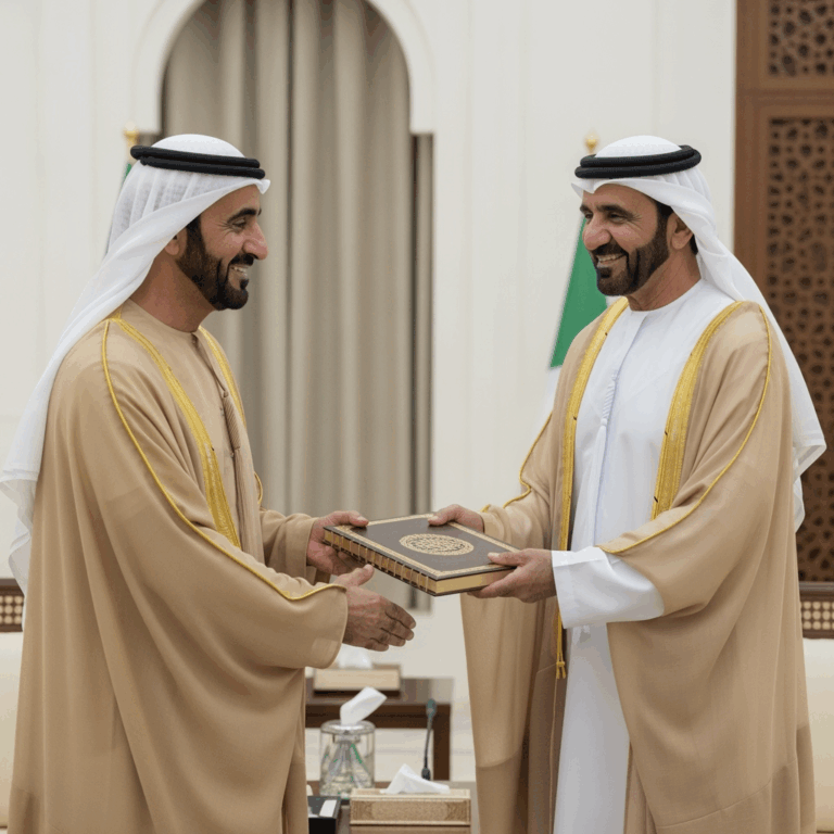 Illustration for: الشيخ محمد بن زايد يشكر محمد بن راشد على هدية الكتاب
