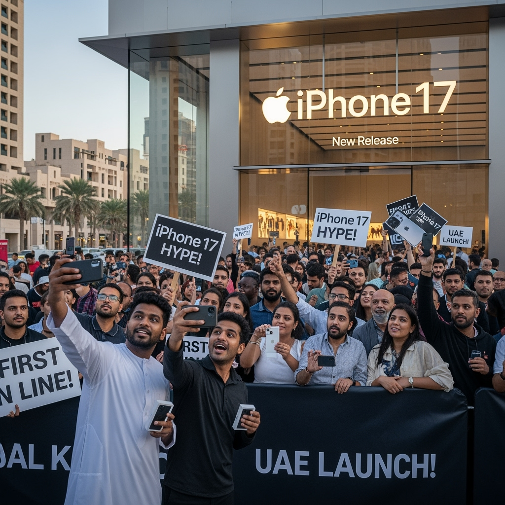 Illustration for: Global Buyers Flock to UAE for New iPhone 17 Release