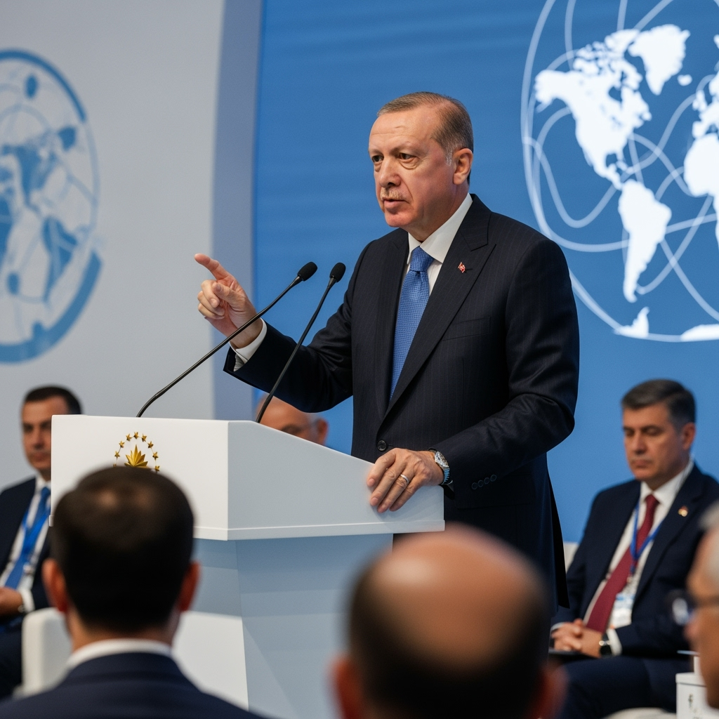 Illustration for: Turkish President Urges Global Cooperation at Summit
