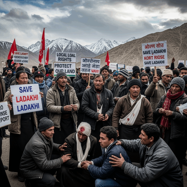 Illustration for: Protests in Ladakh: Five Dead, Dozens Injured