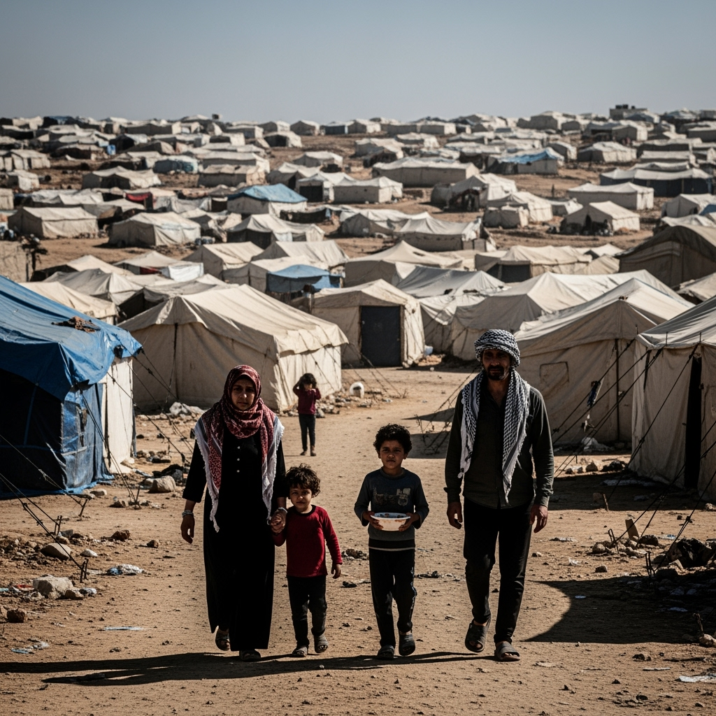 Illustration for: Gaza Conflict: Rising Displacement and Hunger
