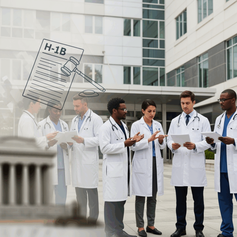 Illustration for: Physicians May Avoid New H-1B Visa Fees