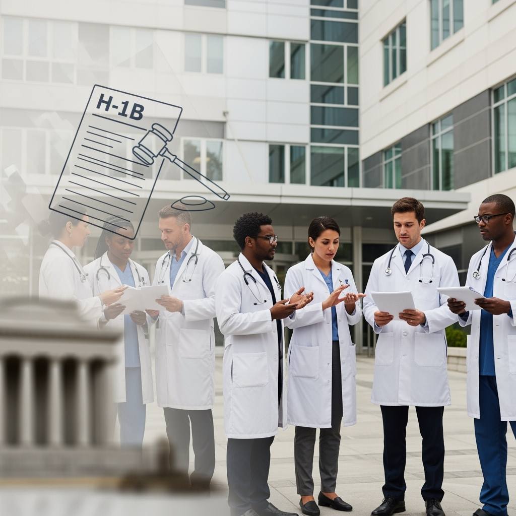 Illustration for: Physicians May Avoid New H-1B Visa Fees