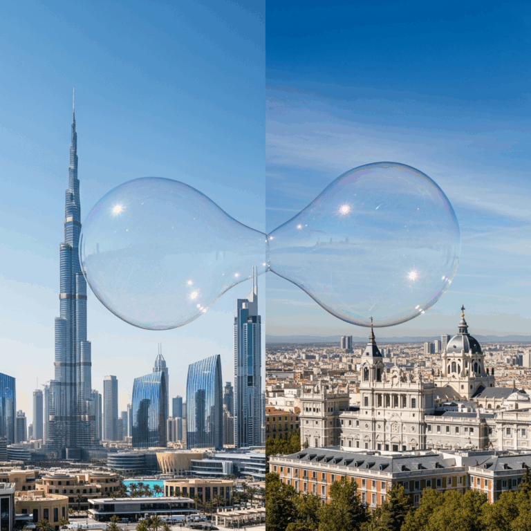 Illustration for: Dubai & Madrid See Surge in Property Bubble Risks