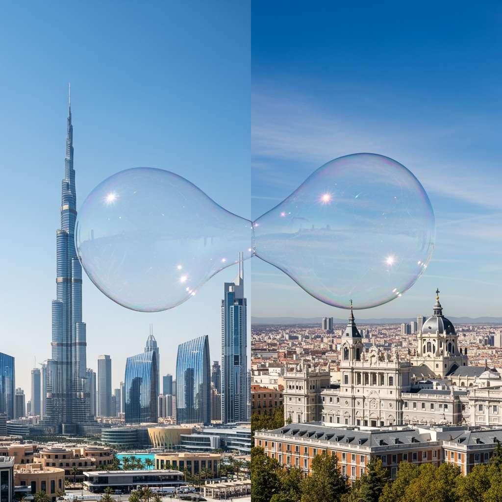 Illustration for: Dubai & Madrid See Surge in Property Bubble Risks