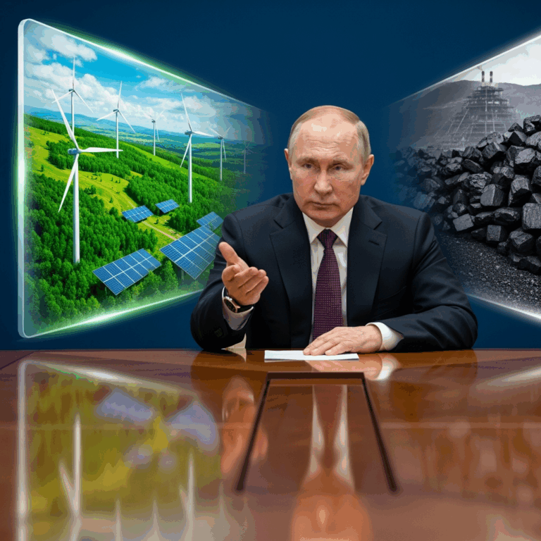 Illustration for: Putin Discusses Green Energy and Coal Reserves