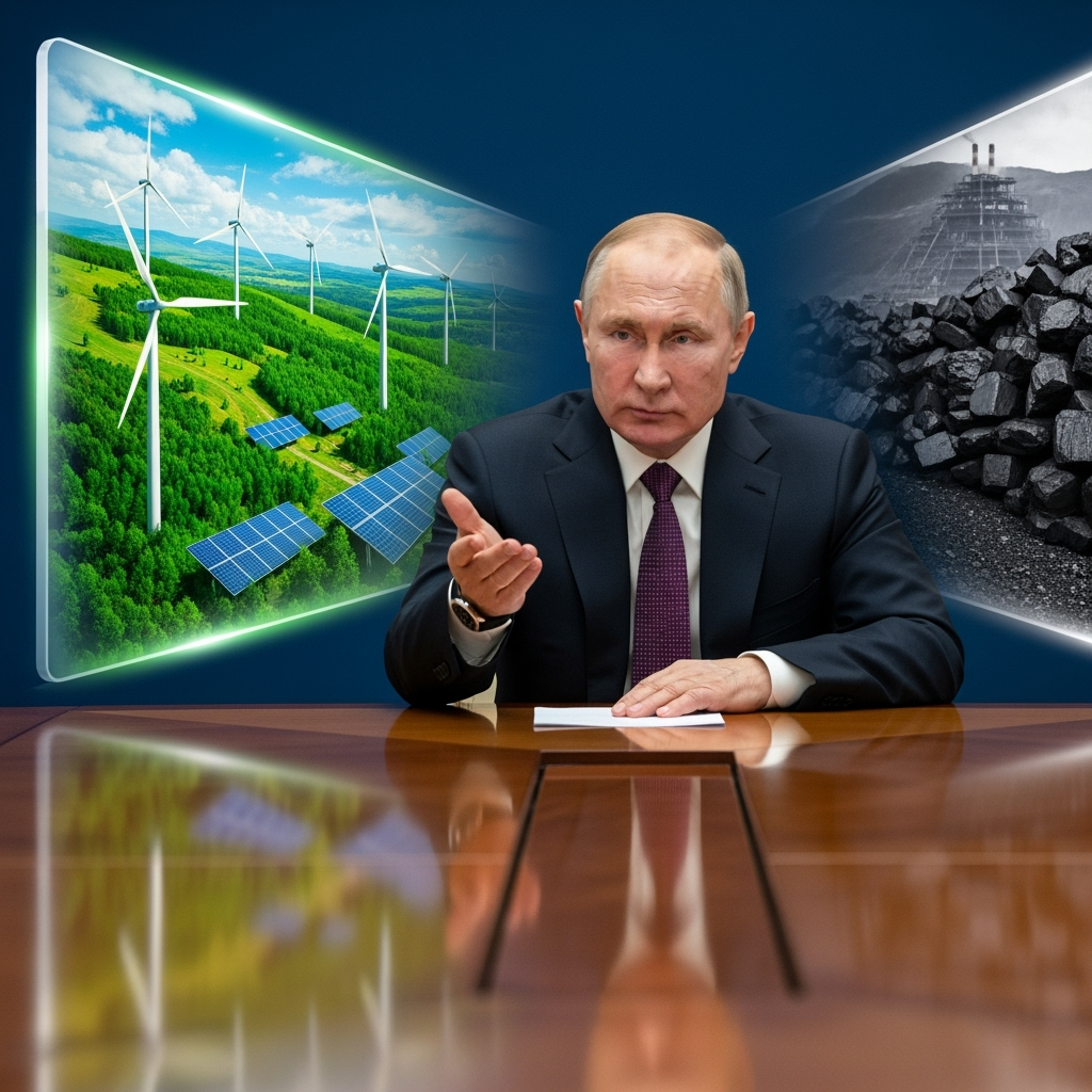 Illustration for: Putin Discusses Green Energy and Coal Reserves