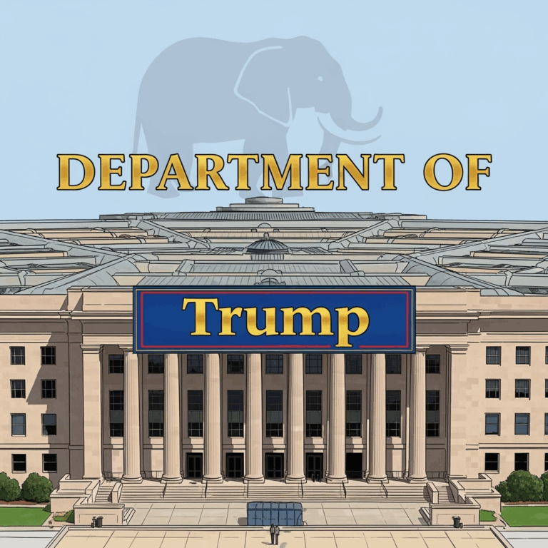 Illustration for: Trump Rebrands Defence Department as 'Department of War'