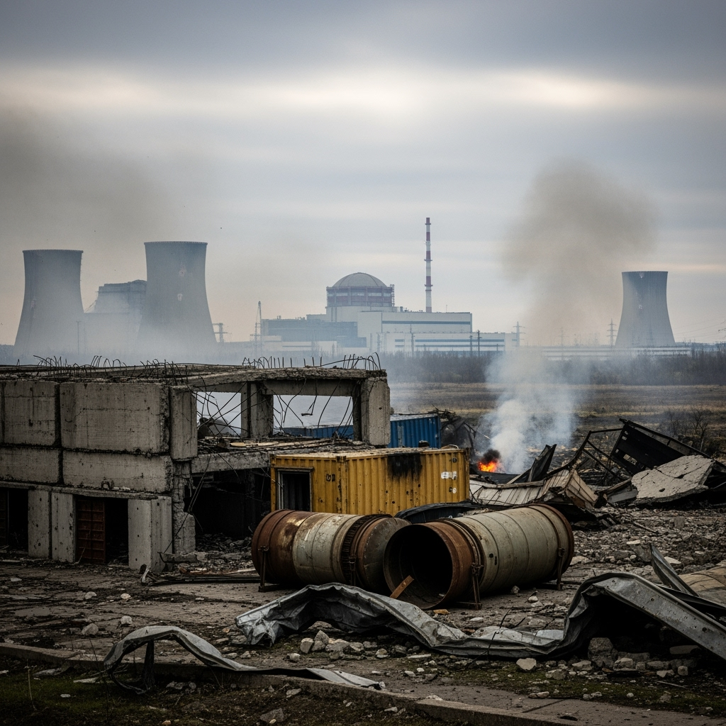Illustration for: Ukrainian Shelling Near Nuclear Plant Fuel Depots