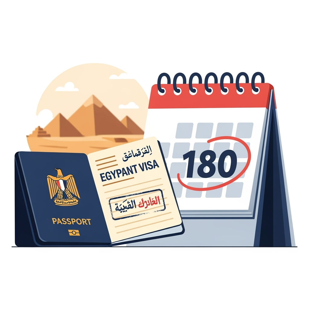 Illustration for: Egypt Allows 180-Day Stay for Five-Year Visa Holders