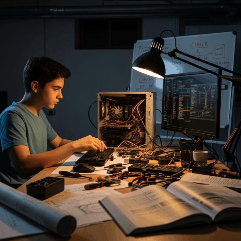 Illustration for: Teen Assembles Computer in Basement and Plans IT Career