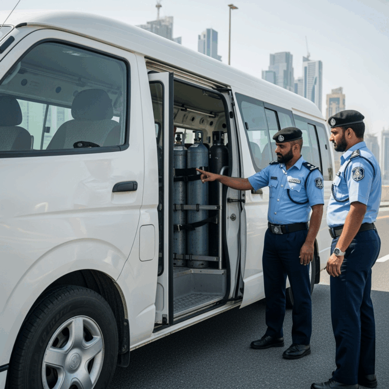 Illustration for: Dubai Police Seize Modified Minibus with Gas Cylinders