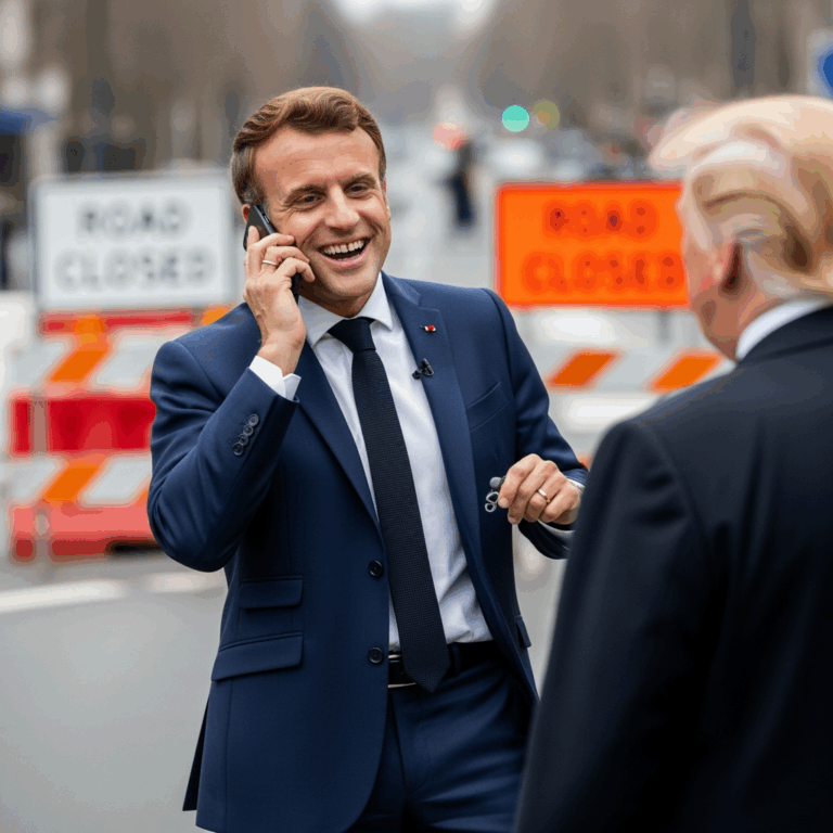 Illustration for: Macron's Humorous Call with Trump Over Closed Street