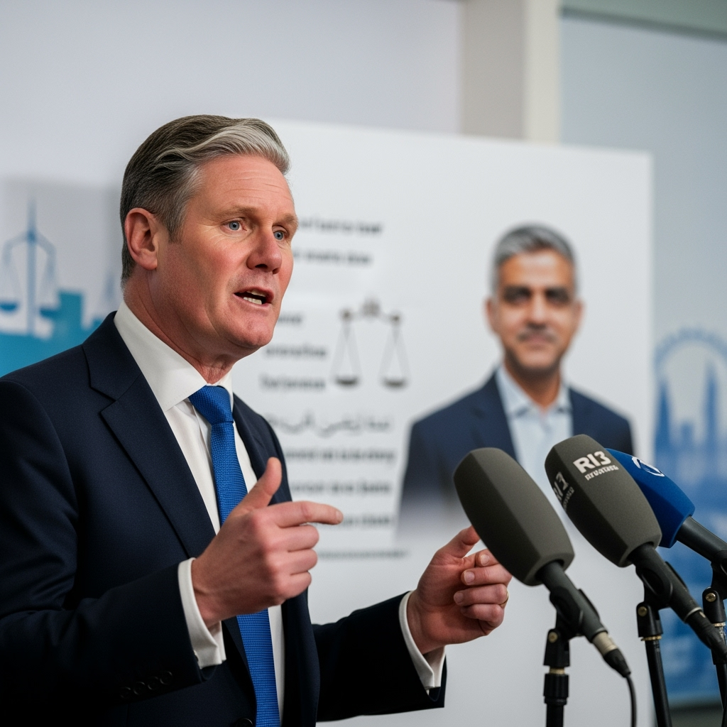 Illustration for: Starmer Defends Khan Against Trump's Sharia Law Claims