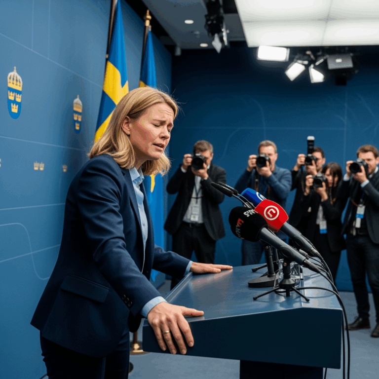 Illustration for: Swedish Health Minister Collapses at First Press Conference