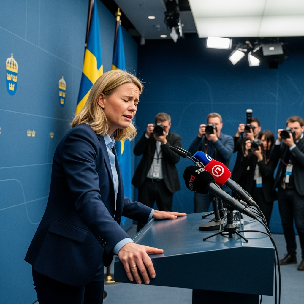 Illustration for: Swedish Health Minister Collapses at First Press Conference