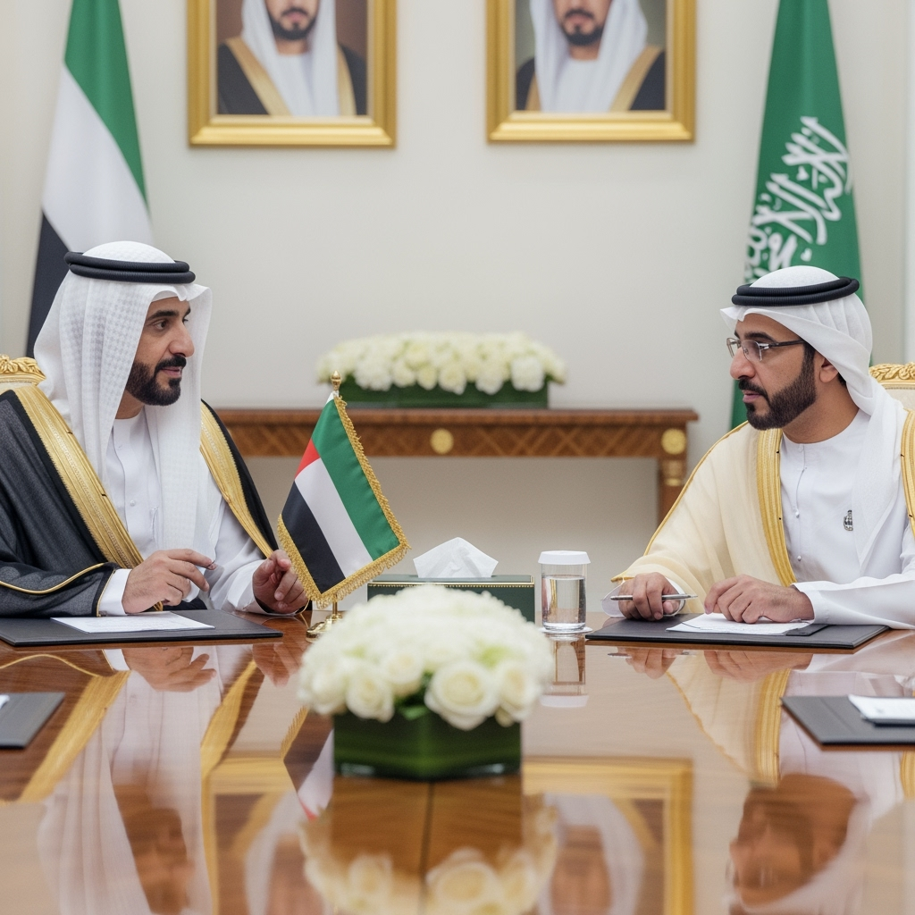 Illustration for: UAE and Saudi Leaders Discuss Regional Peace