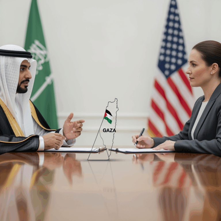 Illustration for: Saudi Arabia and US Engage to End Gaza War