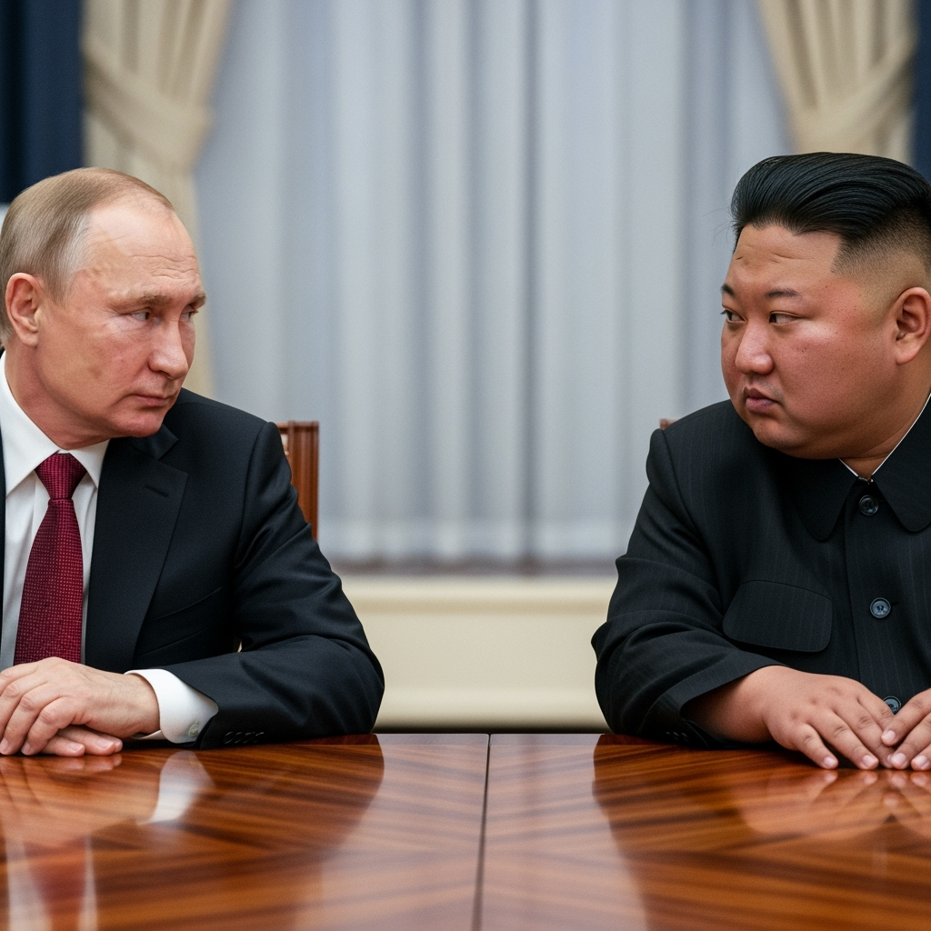Illustration for: Putin and Kim Jong Un Discuss Bilateral Relations