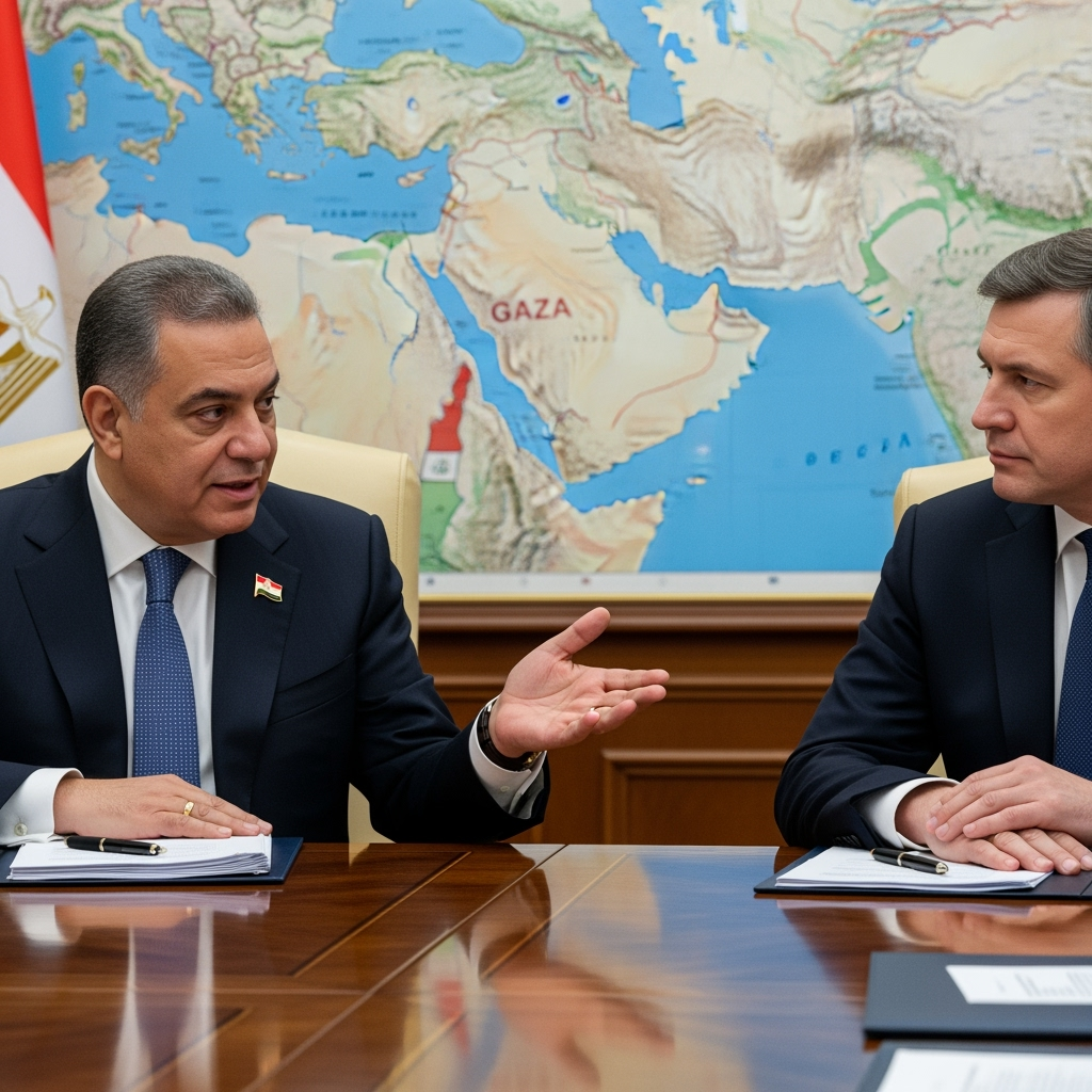 Illustration for: Egypt and Russia Discuss Gaza Conflict Solutions