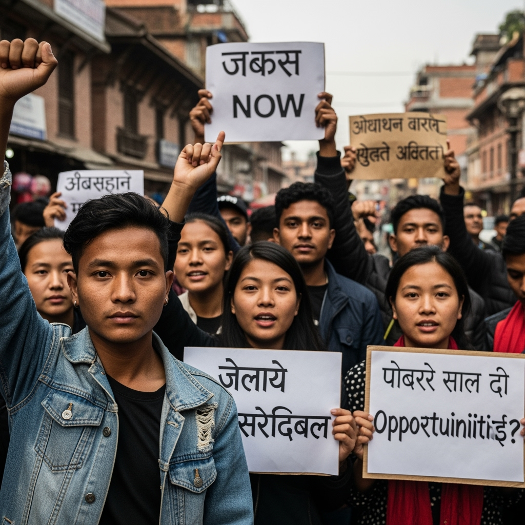 Illustration for: Nepal's Youth Unrest: Economic Woes & Corruption