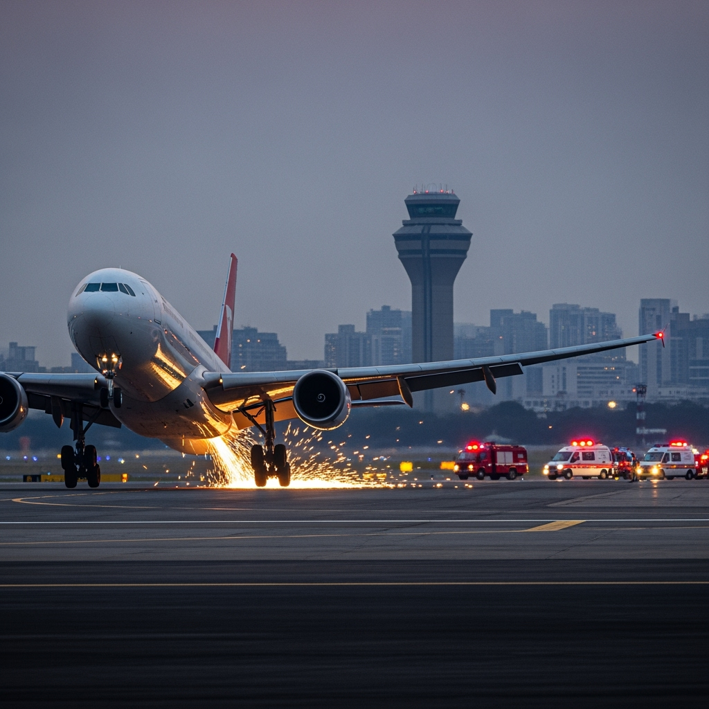 Illustration for: Plane Loses Wheel Sparks Emergency at Mumbai Airport