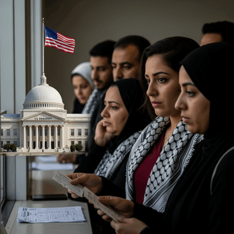 Illustration for: US Suspends Palestinian Visa Approvals