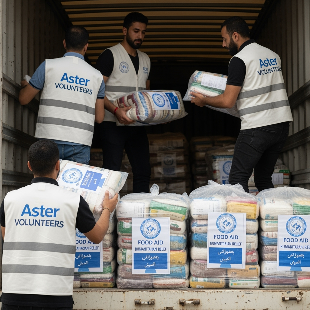 Illustration for: Aster Volunteers Send 20,000 Food Kits to Gaza