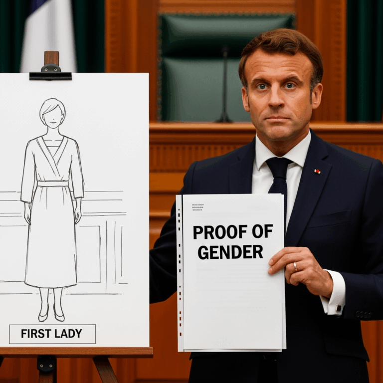 Illustration for: Macrons to Prove First Lady's Gender in US Lawsuit