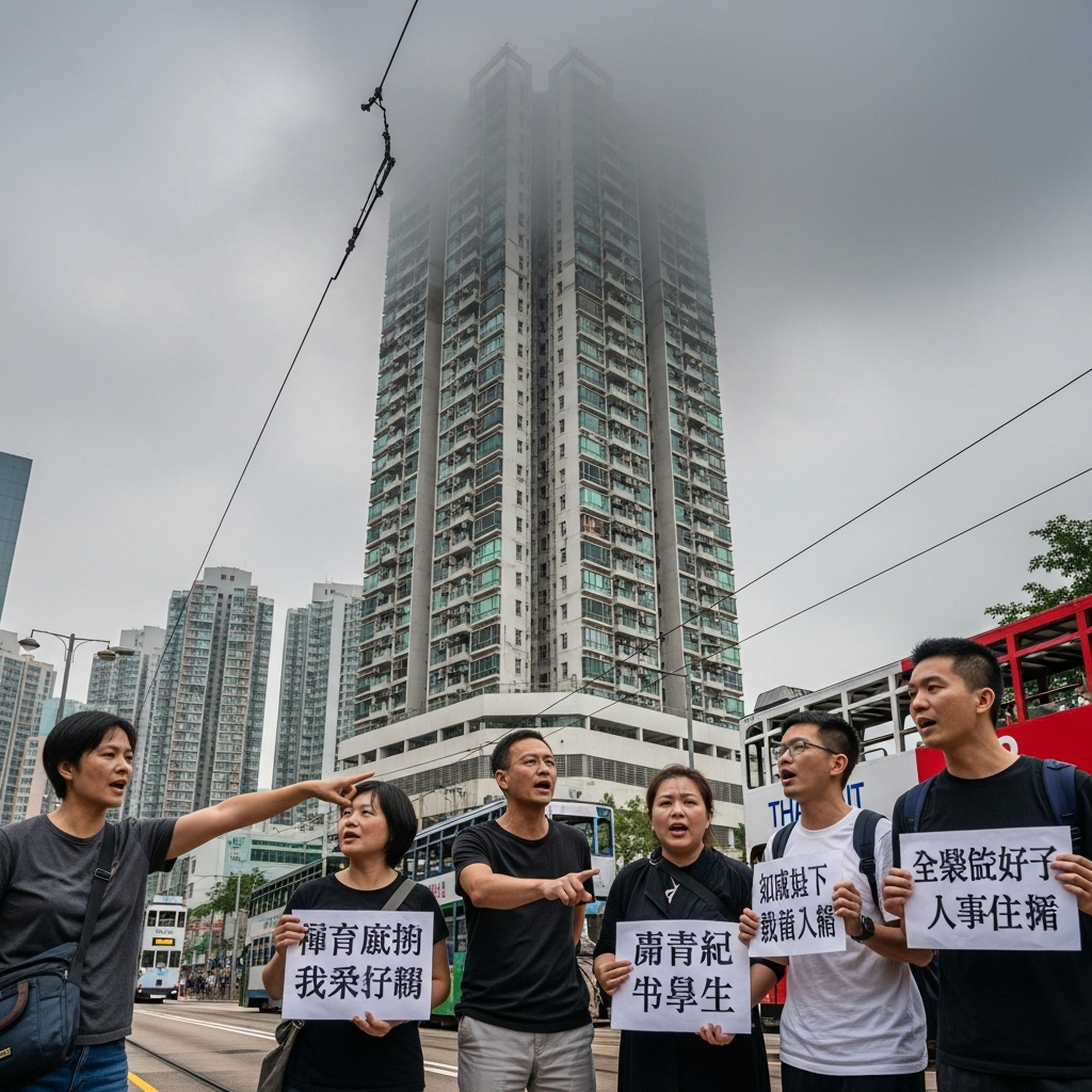 Illustration for: Anger Grows Over Hong Kong High-Rise Fire Tragedy