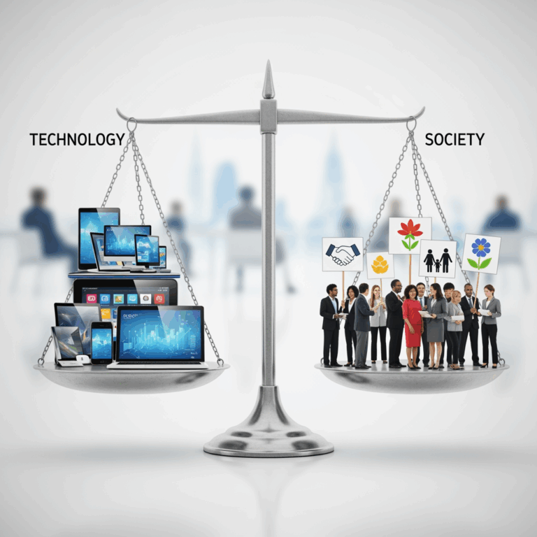 Illustration for: Forum Aims for New Balance in Tech and Society
