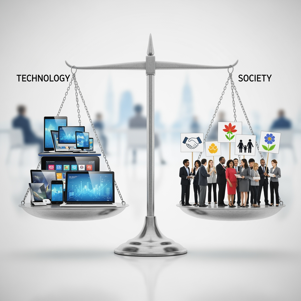 Illustration for: Forum Aims for New Balance in Tech and Society