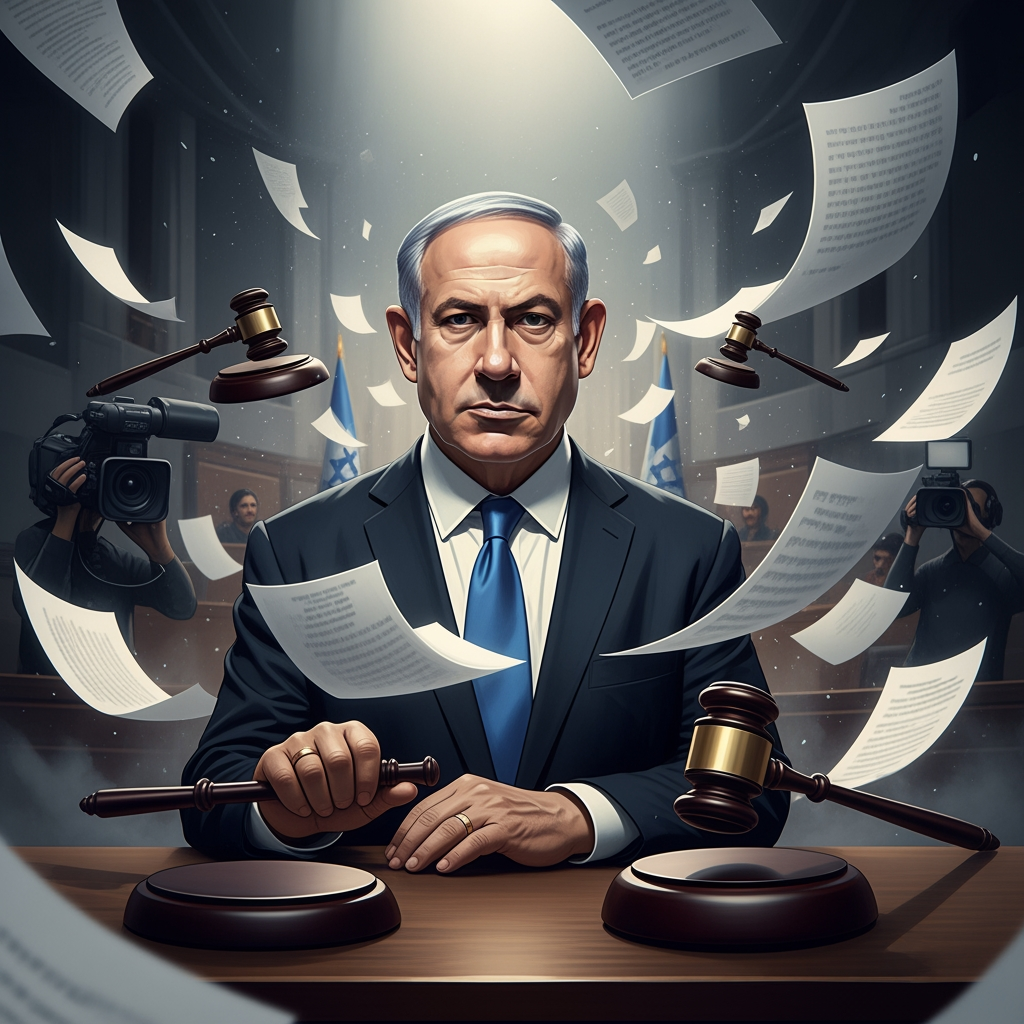 Illustration for: Netanyahu Faces Political Allegations and Trials
