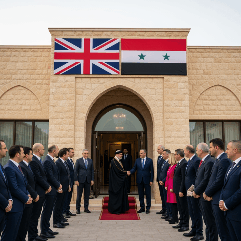 Illustration for: UK-Syria Relations Revived with London Embassy Reopening