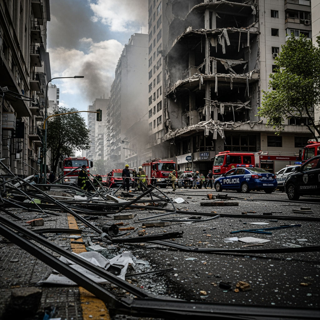 Illustration for: Explosions Trigger Major Fire in Buenos Aires