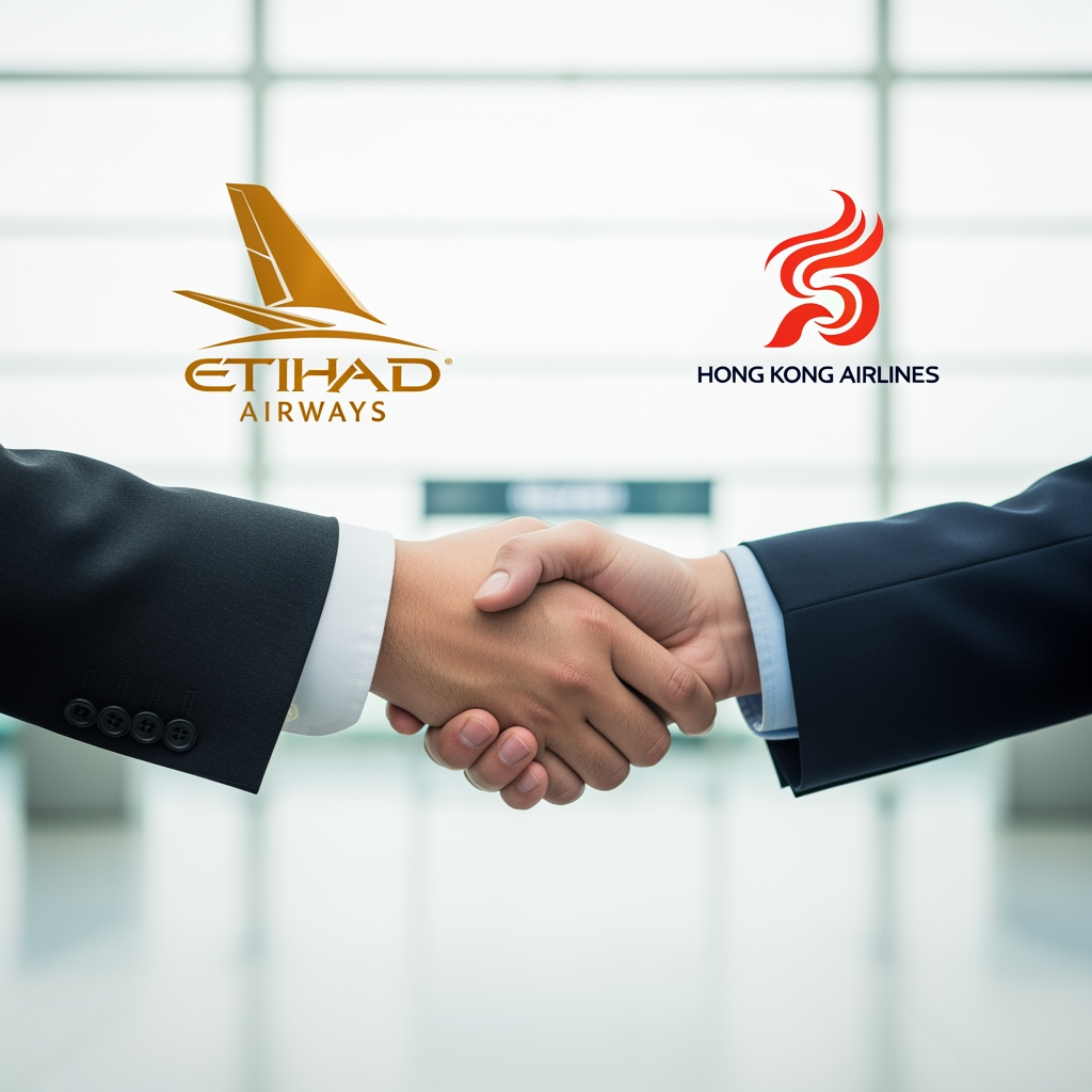 Illustration for: Etihad and Hong Kong Airlines Forge New Partnership