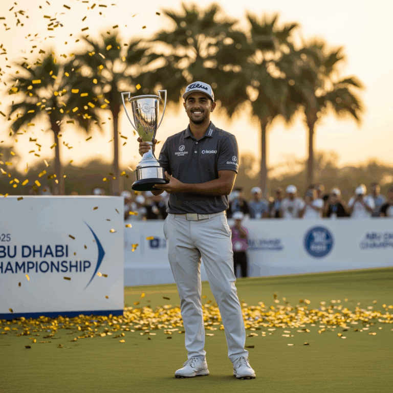 Illustration for: Aaron Rai Triumphs at 2025 Abu Dhabi Championship