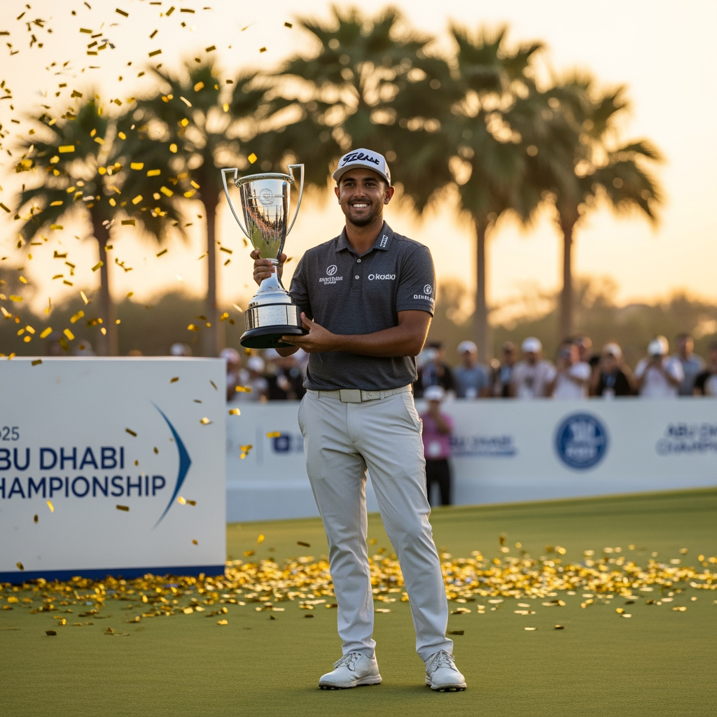 Illustration for: Aaron Rai Triumphs at 2025 Abu Dhabi Championship