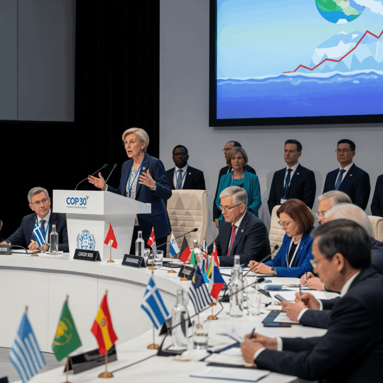 Illustration for: Global Leaders Address Climate Change at COP 30