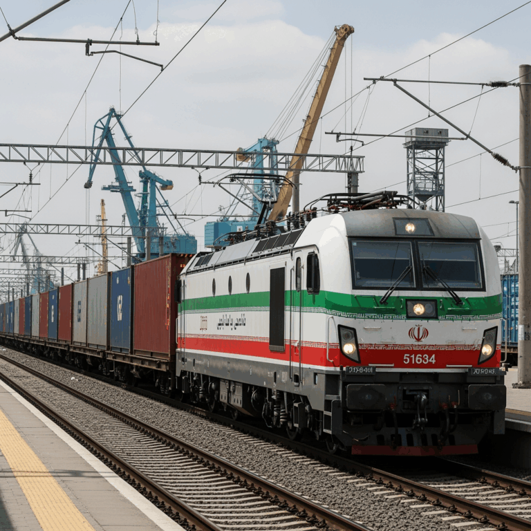 Illustration for: Iran Receives Russian Train with 62 Containers