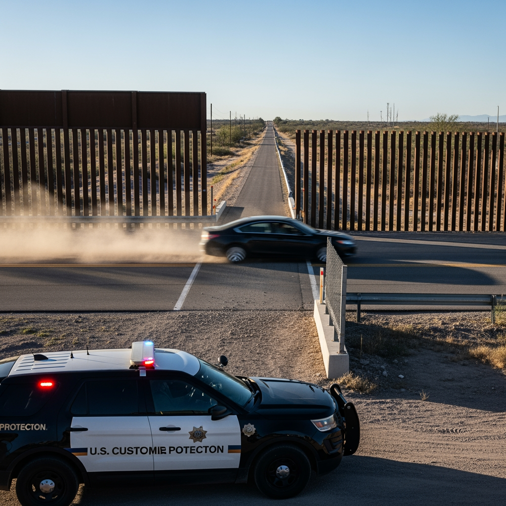 Illustration for: Chase Ends with Border Crossing into Mexico