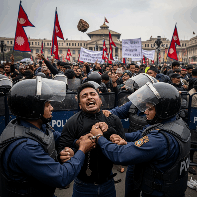 Illustration for: Nepal Uprising: Arrests, Chaos, and New Leadership