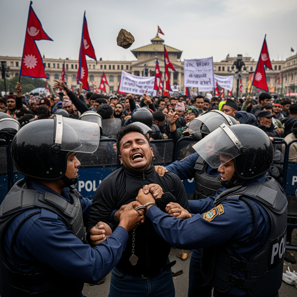 Illustration for: Nepal Uprising: Arrests, Chaos, and New Leadership