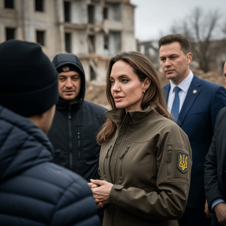 Illustration for: Angelina Jolie Visits Kherson Amid Ongoing Conflict