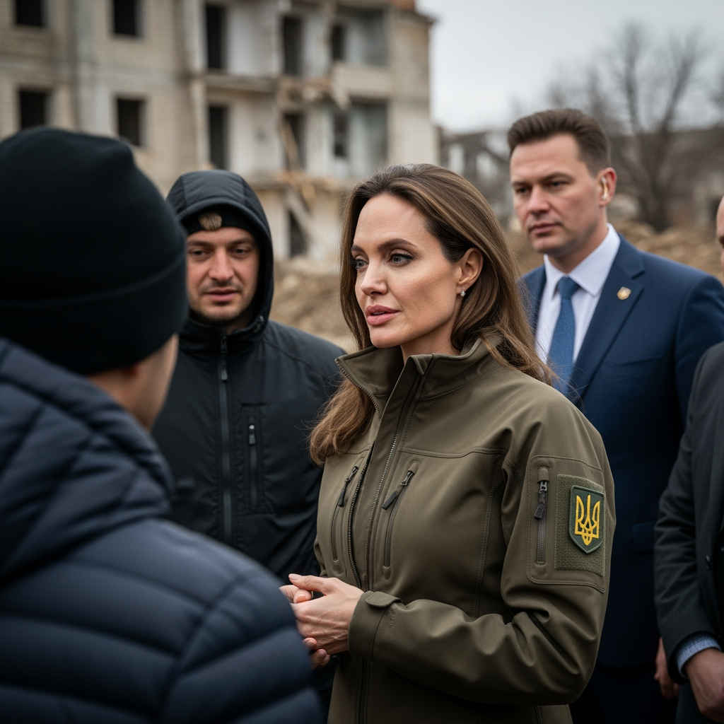 Illustration for: Angelina Jolie Visits Kherson Amid Ongoing Conflict