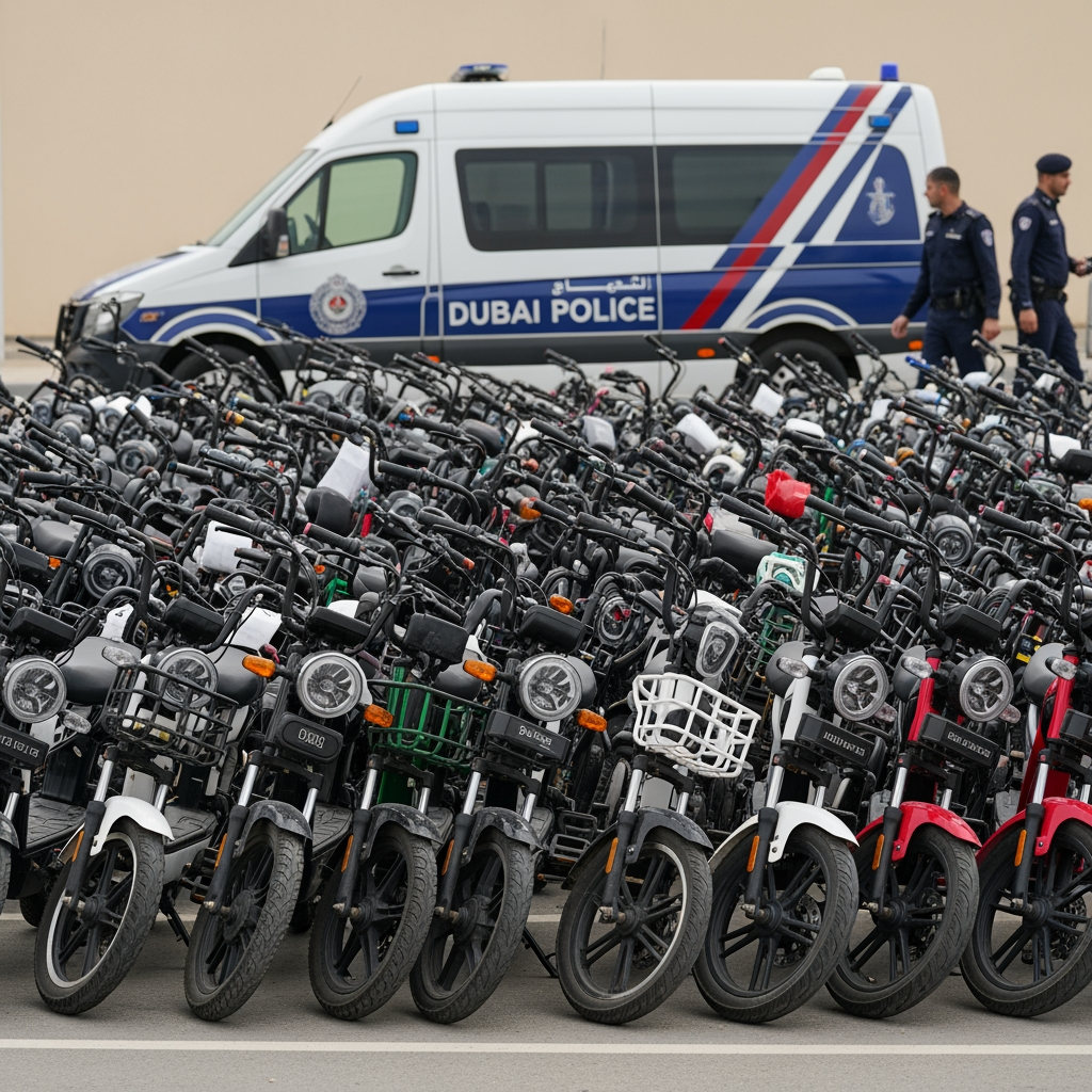 Illustration for: Dubai Police Seize 101 E-bikes for Speeding