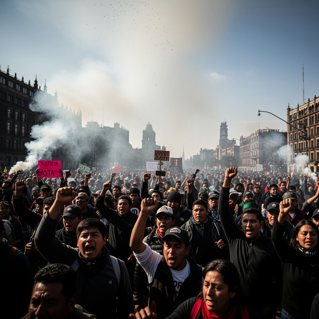 Illustration for: Massive Protest Erupts in Mexico City Over Crime Issues