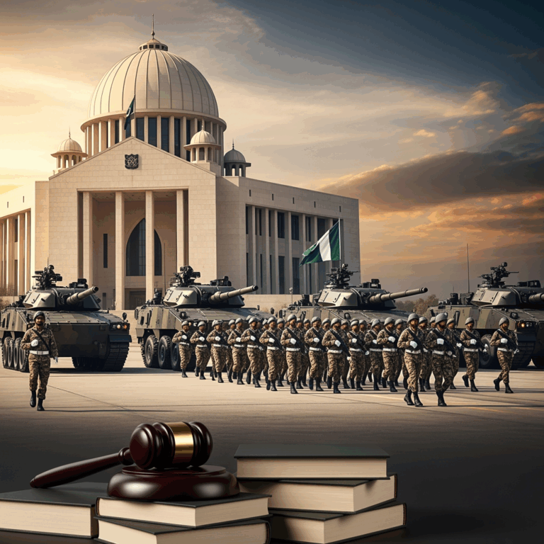 Illustration for: Pakistan's Military Power and Court Changes Approved